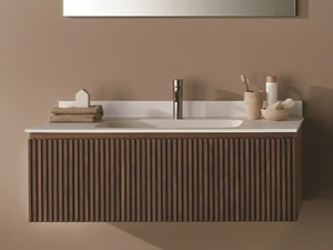 DOMINO - Single wall-mounted walnut vanity unit with drawers _ Gaia Mobili